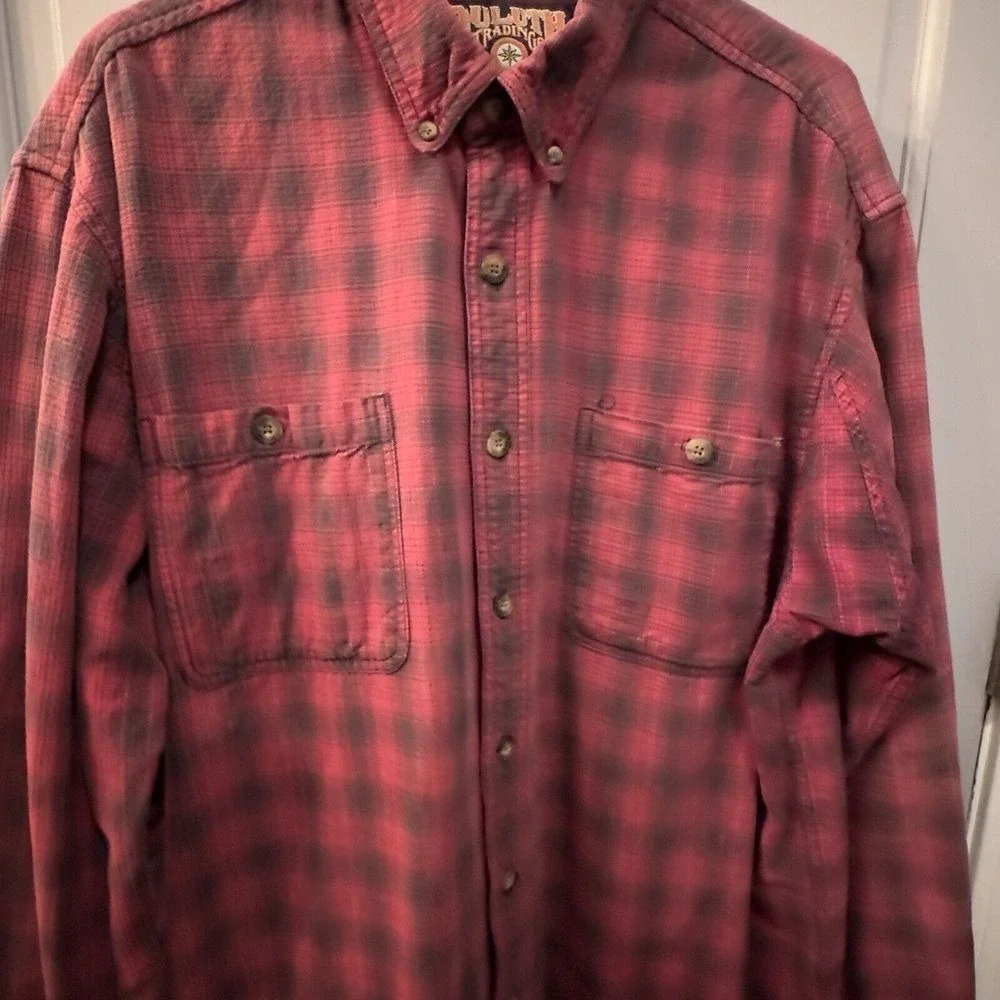Duluth Trading Co Mens Large Tall Red Black Plaid Cotton Flannel Work Shirt‎ L/T